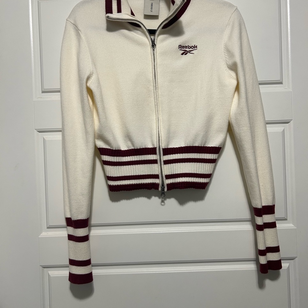 Reebok X Forever 21 Women's Varsity Jacket in Cream and Burgundy